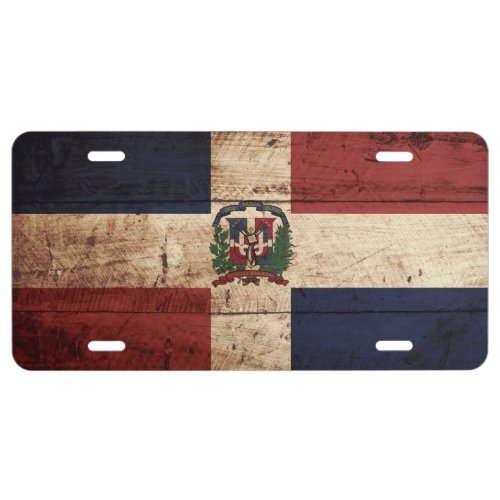 Dominican Republic Flag on Old Wood Grain License Plate