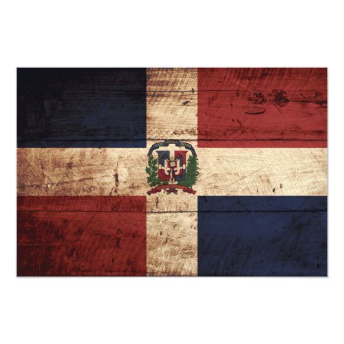Dominican Republic Flag on Old Wood Grain Photo Print