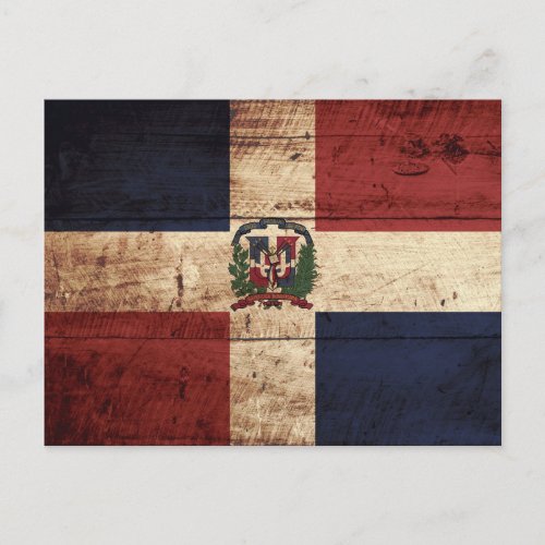Dominican Republic Flag on Old Wood Grain Postcard