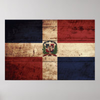 Dominican Republic Flag on Old Wood Grain