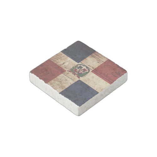 Dominican Republic Flag on Old Wood Grain Stone Magnet