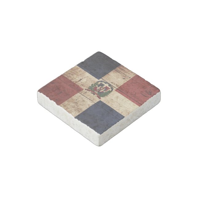 Dominican Republic Flag on Old Wood Grain Stone Magnet (Angled)