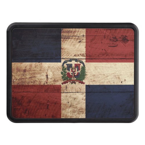 Dominican Republic Flag on Old Wood Grain Tow Hitch Cover