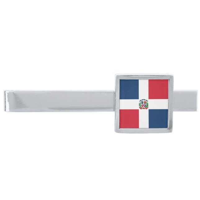 Dominican Republic Flag Silver Finish Tie Bar (Front)
