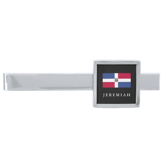 Dominican Republic Flag Silver Finish Tie Clip (Front)