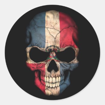 Dominican Republic Flag Skull On Black Classic Round Sticker by JeffBartels at Zazzle