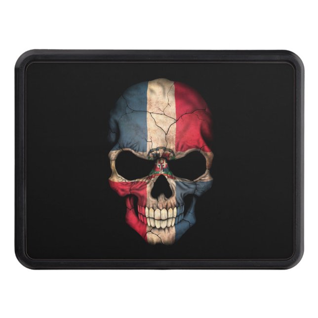 Dominican Republic Flag Skull on Black Hitch Cover (Front)