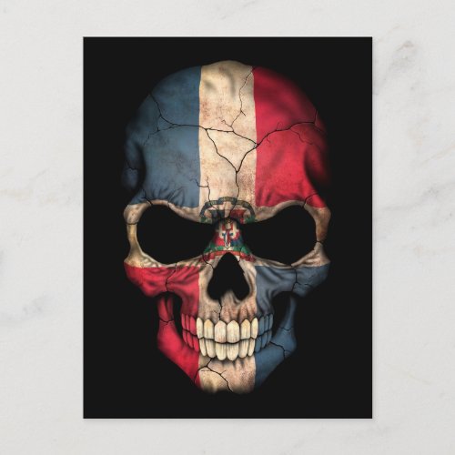 Dominican Republic Flag Skull on Black Postcard
