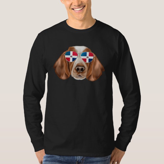 Dominican Republic Flag Welsh Springer Spaniel Dog T-Shirt (Front)