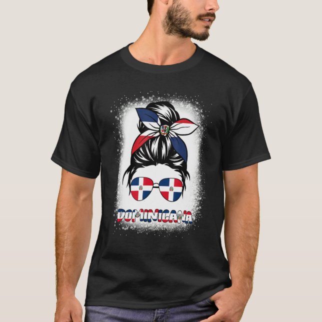 Dominican Republic Flag  Women Messy Bun Dominican T-Shirt (Front)