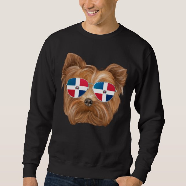 Dominican Republic Flag Yorkshire Terrier Dog Pock Sweatshirt (Front)
