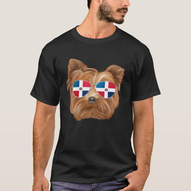 Dominican Republic Flag Yorkshire Terrier Dog Pock T-Shirt (Front)