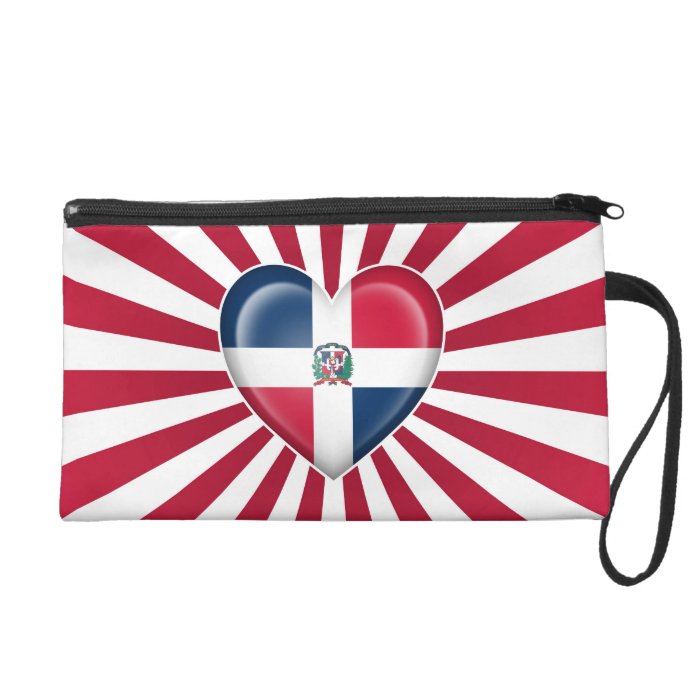 Dominican Republic Heart Flag with Sun Rays Wristlet Clutch