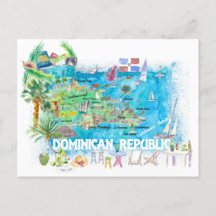 Dominican Republic Illustrated Travel Map Postcard