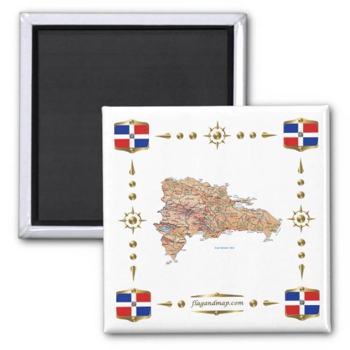 Dominican Republic Map  Flags Magnet