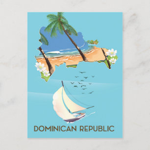 Dominican Republic map Yacht travel poster Postcard