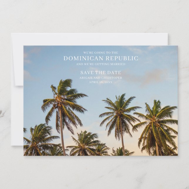 Dominican Republic Palm Tree Beach Save the Dates Announcement (Front)