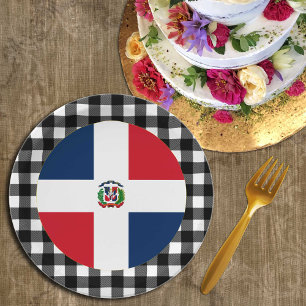 Dominican Republic Plate, buffalo plaid & Flag Paper Plates
