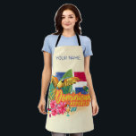 Dominican Republic Retro Caribbean Island Parrot Apron<br><div class="desc">Dominican Republic with parrot and flag Retro beach design for vacation. Dominican Republic Caribbean island with parrot and cocktail Vintage souvenir for travel to Caribbean island and Isla Saona. Dominican Republic beach artwork with maracas for Santo Domingo and Bavaro vacationers and backpackers. Dominican Republic in the Caribbean Retro Souvenir Parrot...</div>
