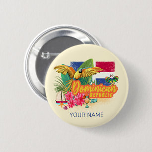 Dominican Republic Retro Caribbean Island Parrot Button