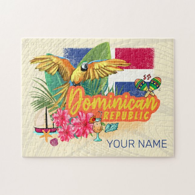 Dominican Republic Retro Caribbean Island Parrot Jigsaw Puzzle (Horizontal)