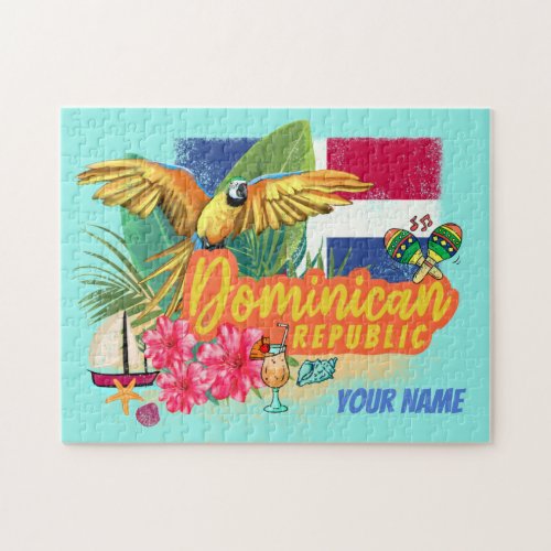 Dominican Republic Retro Caribbean Island Parrot Jigsaw Puzzle