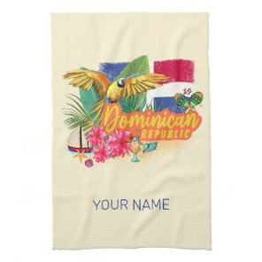 Dominican Republic Retro Caribbean Island Parrot Kitchen Towel
