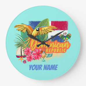 Dominican Republic Retro Caribbean Island Parrot Large Clock