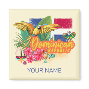 Dominican Republic Retro Caribbean Island Parrot Magnet