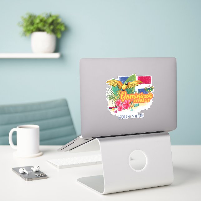 Dominican Republic Retro Caribbean Island Parrot Sticker (Laptop On Desk)