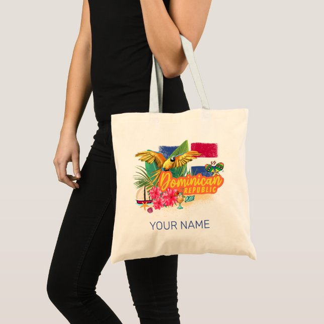Dominican Republic Retro Caribbean Island Parrot Tote Bag (Front (Product))