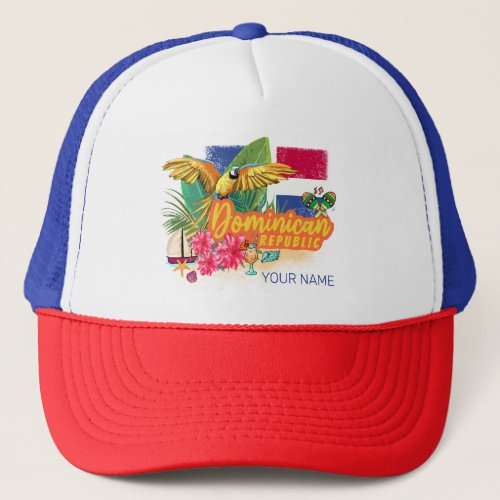 Dominican Republic Retro Caribbean Island Parrot Trucker Hat