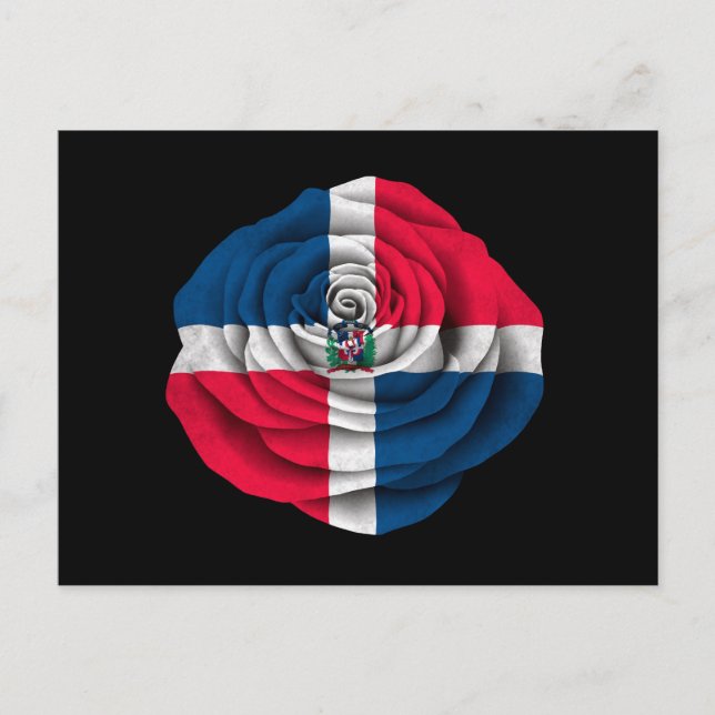 Dominican Republic Rose Flag on Black Postcard (Front)