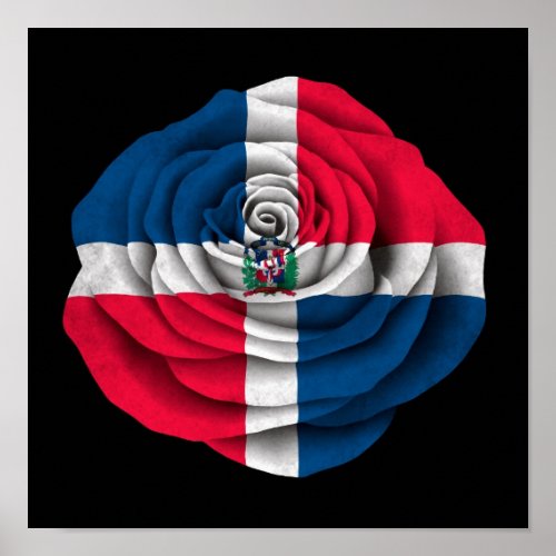 Dominican Republic Rose Flag on Black Poster