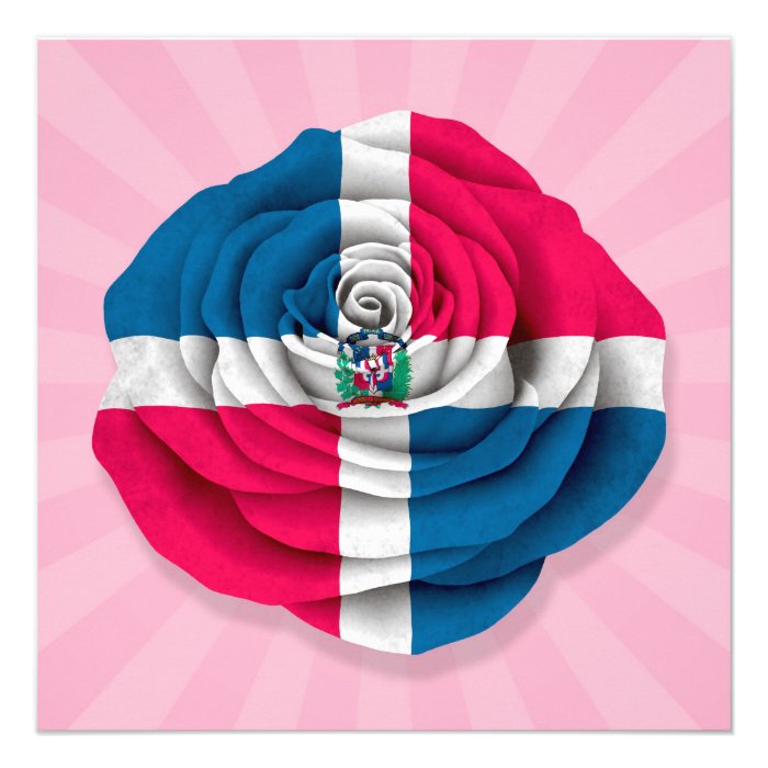 Dominican Republic Rose Flag on Pink Custom Announcements