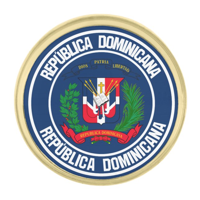 Dominican Republic Round Emblem Gold Finish Lapel Pin (Front)