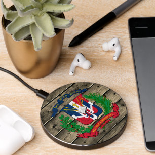 Dominican Republic Rustic Wood Coat of Arms, flag Wireless Charger