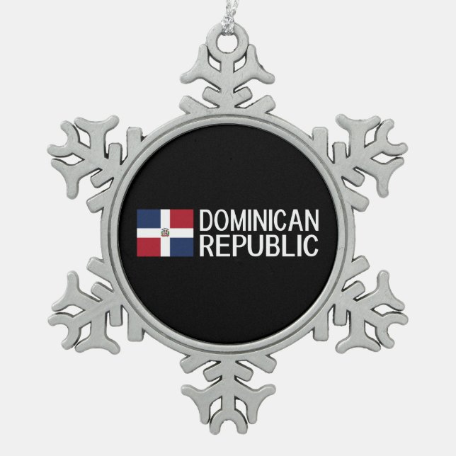 Dominican Republic Snowflake Pewter Christmas Ornament (Front)
