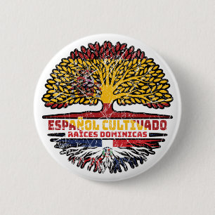 Dominican Republic Spain Spanish Tree Roots Flag Button