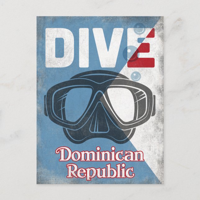 Dominican Republic Vintage Scuba Diving Mask Postcard (Front)