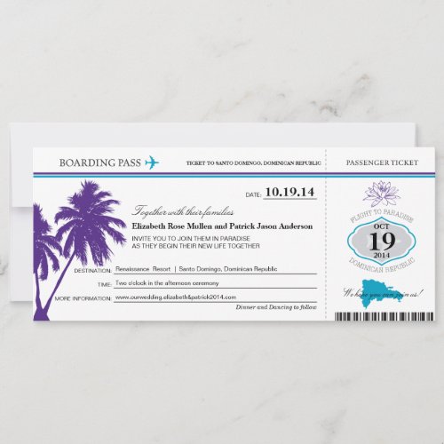 Dominican Republic Wedding Boarding Pass Invitation