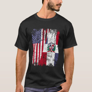 Dominican Roots Half American Flag Dominican Flag T-Shirt