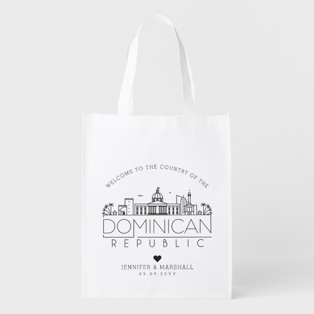Dominican Rp. Wedding | Stylized City Skyline  Grocery Bag (Front)