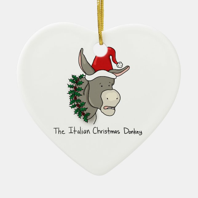 Dominick the Italian Christmas Donkey Ceramic Ornament (Front)