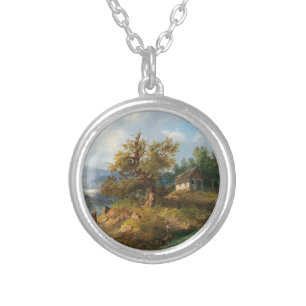 Dominik Schufried A Mountainous Landscape with... Silver Plated Necklace