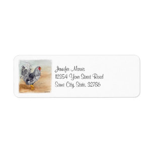 Dominique Chicken Rooster Watercolor Artwork Label