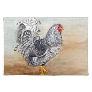 Dominique Chicken Rooster Watercolor Artwork Placemat