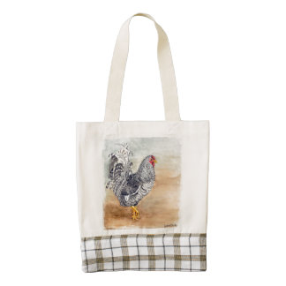 Dominique Chicken Rooster Watercolor Artwork Zazzle HEART Tote Bag