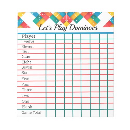 Domino Game Score Pad Up to Eight Players Notepad