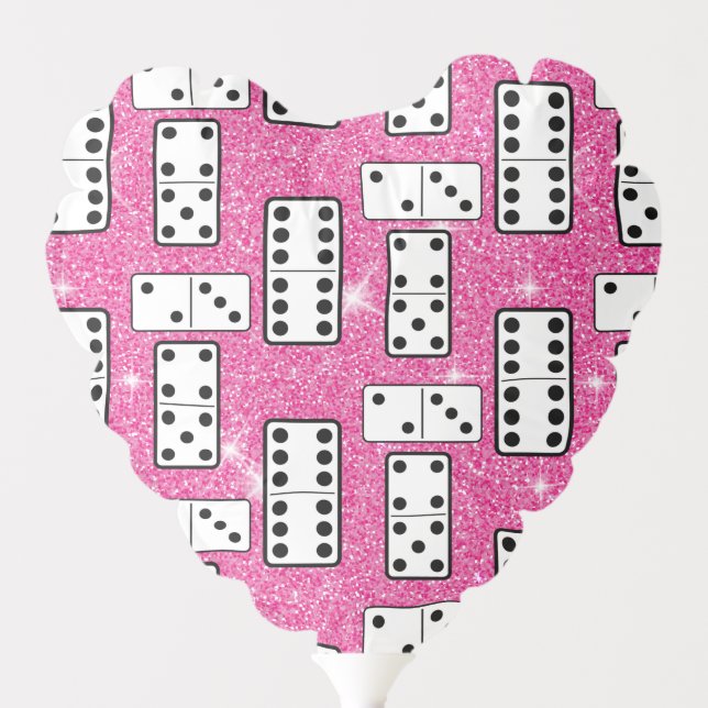 Domino Pieces Dominoes Board Game Pink Glitter Balloon (Front)